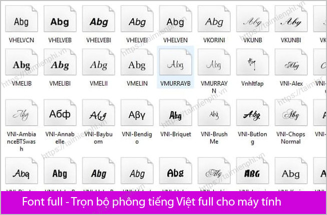 Bộ phông chữ tiếng Việt đầy đủ cho máy tính
